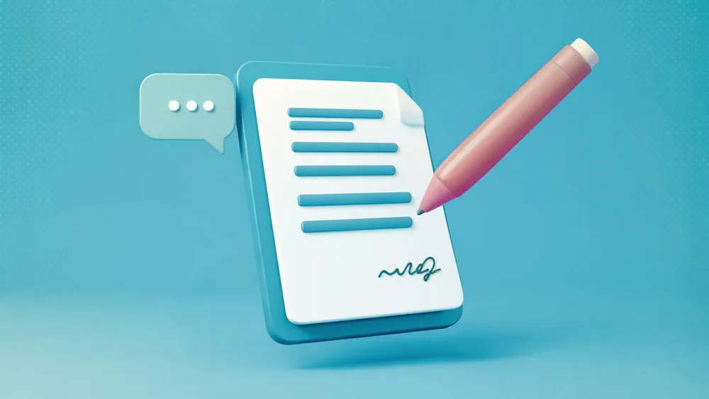 La foto simula un documento siendo firmado