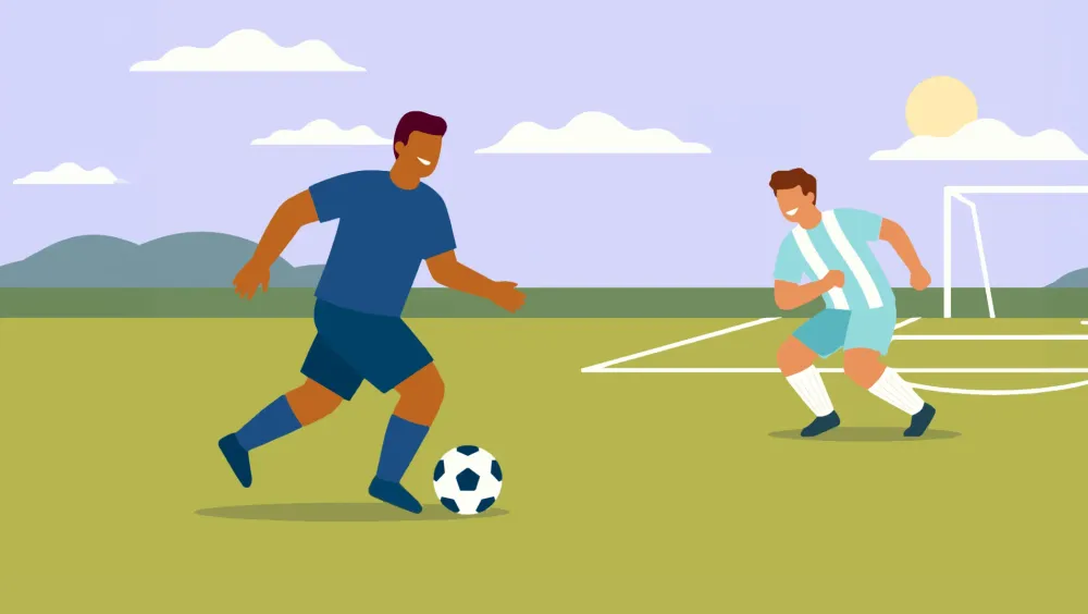 Dos hombres jugando al fútbol