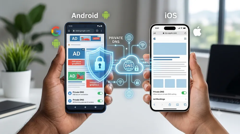 Bloqueo de anuncios en Android y iPhone mediante DNS privado